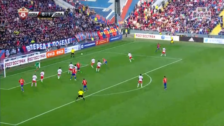 Гол ЦСКА на 45-й минуте. Гол ЦСКА на 45-й минуте.