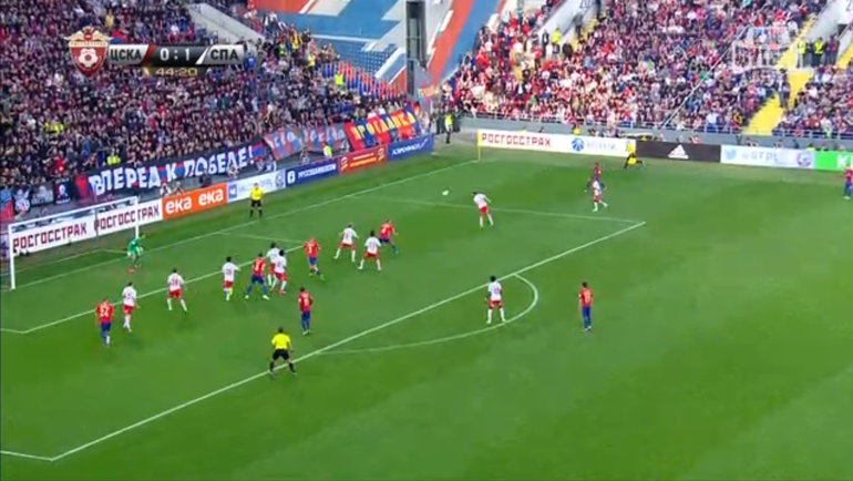 Гол ЦСКА на 45-й минуте. Гол ЦСКА на 45-й минуте.