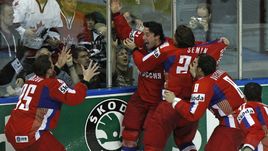 18 мая 2008 года. Игроки сборной России празднуют победу над Канадой в финале чемпионата мира.