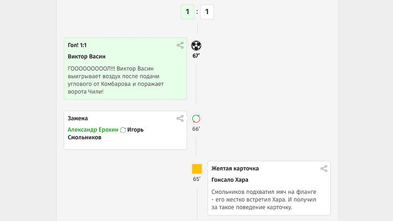 Фрагмент текстовой трансляции матча Россия - Чили. Фрагмент текстовой трансляции матча Россия - Чили.