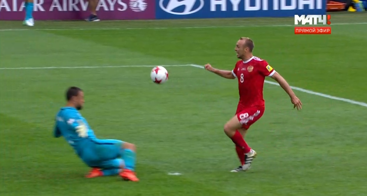 31-я минута. Первый гол в матче Россия - Новая Зеландия. 31-я минута. Первый гол в матче Россия - Новая Зеландия.