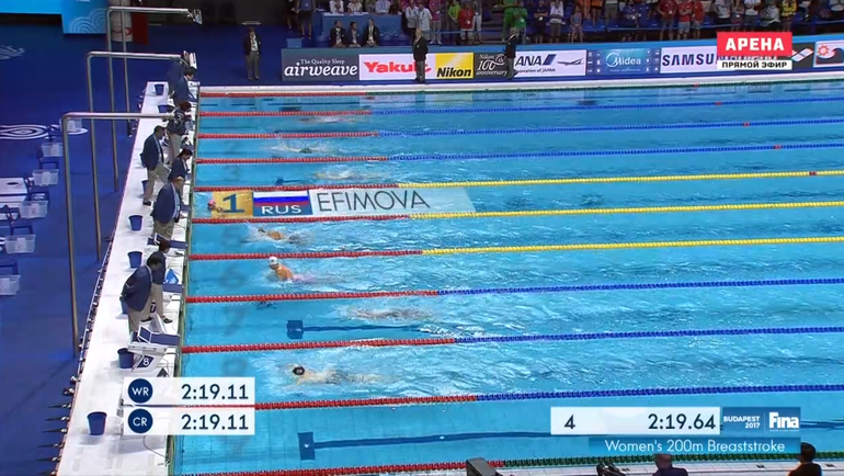 Золотой заплыв Юлии Ефимовой на 200-метровке. Золотой заплыв Юлии Ефимовой на 200-метровке.