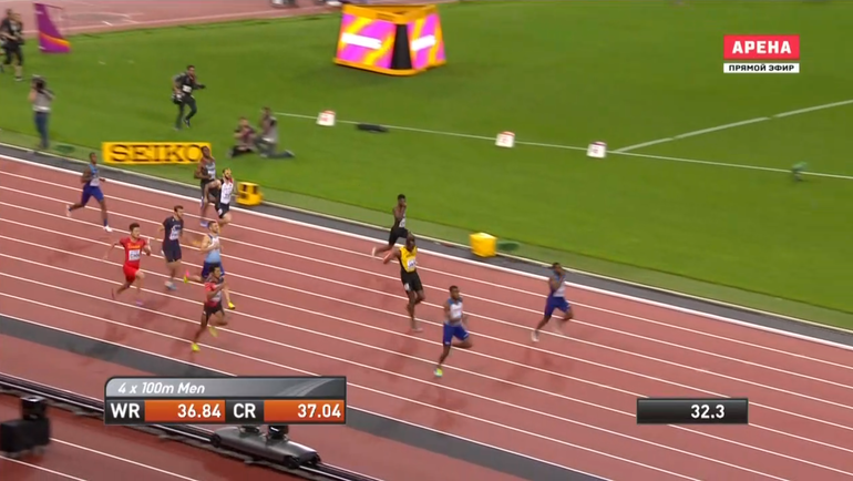 Раскадровка сорванного забега Усэйна Болта в эстафете 4х100 м. Раскадровка сорванного забега Усэйна Болта в эстафете 4х100 м.