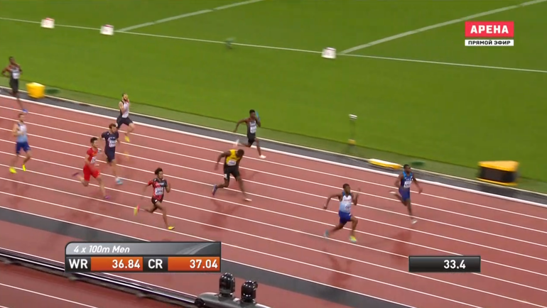 Раскадровка сорванного забега Усэйна Болта в эстафете 4х100 м. Раскадровка сорванного забега Усэйна Болта в эстафете 4х100 м.