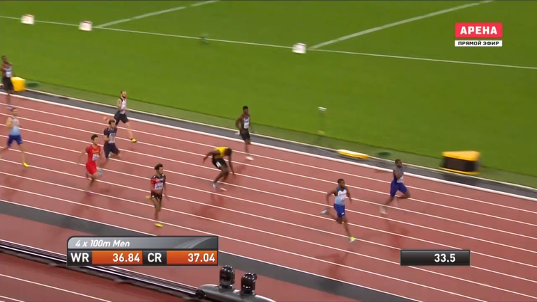 Раскадровка сорванного забега Усэйна Болта в эстафете 4х100 м. Раскадровка сорванного забега Усэйна Болта в эстафете 4х100 м.