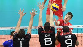 Сегодня. Краков. Германия - Россия - 2:3. В атаке Дмитрий ВОЛКОВ.