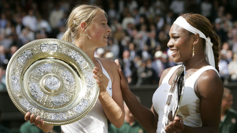 3 июля 2004 года. Лондон. Мария ШАРАПОВА и Серена УИЛЬЯМС. Фото REUTERS 3 июля 2004 года. Лондон. Мария ШАРАПОВА и Серена УИЛЬЯМС. Фото REUTERS