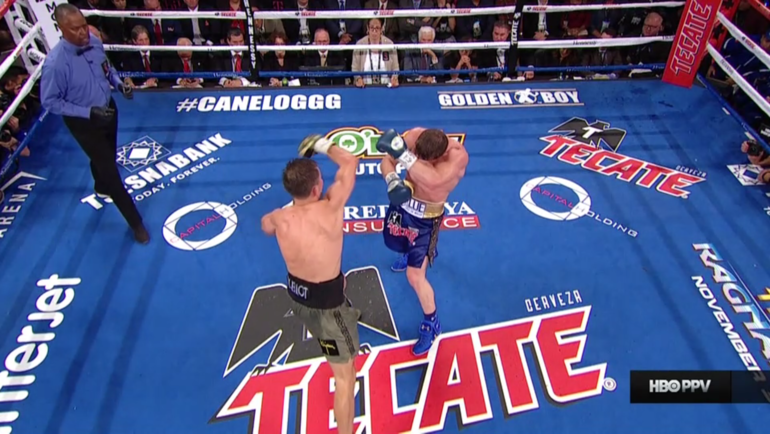 Скриншот боя Головкин - Альварес. Скриншот боя Головкин - Альварес.