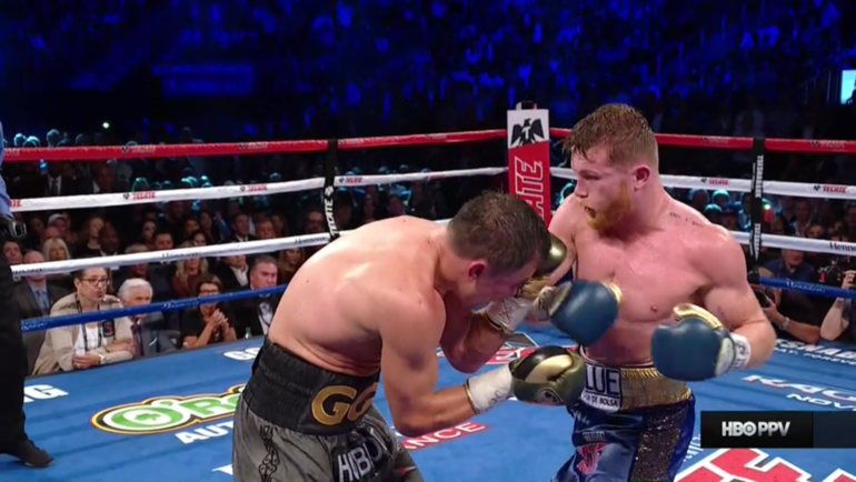 Скриншот боя Головкин - Альварес. Скриншот боя Головкин - Альварес.