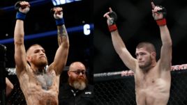 Конор МАКГРЕГОР (слева) vs Хабиб НУРМАГОМЕДОВ.