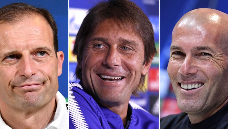 Массимилиано АЛЛЕГРИ, Антонио КОНТЕ и Зинедин ЗИДАН (слева направо). Фото AFP Массимилиано АЛЛЕГРИ, Антонио КОНТЕ и Зинедин ЗИДАН (слева направо). Фото AFP