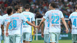 Сегодня. Краснодар. "Краснодар" - "Зенит" - 0:2. Зенитовцы празднуют победу.