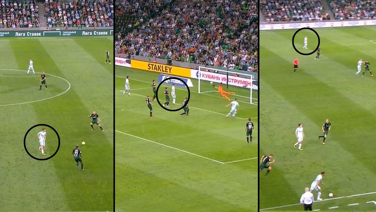 По ходу матча в Краснодаре Кокорин часто менял позицию. По ходу матча в Краснодаре Кокорин часто менял позицию.