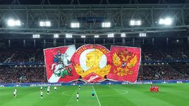 Сегодня. Москва. Перфоманс фанатов "Спартака" на игре с "Ливерпулем".