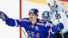 Сегодня. Санкт-Петербург. СКА - "Сибирь" - 3:2. Сергей КАЛИНИН (№21) празднует очередную шайбу.