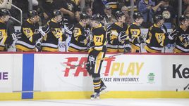 Суббота. Питтсбург. "Питтсбург" - "Нэшвилл" - 4:0. Евгений МАЛКИН (№71) принимает поздравления партнеров после заброшенной шайбы.