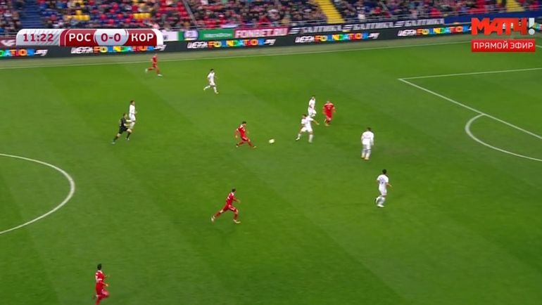 Атака сборной России на 12-й минуте игры с Кореей. Атака сборной России на 12-й минуте игры с Кореей.