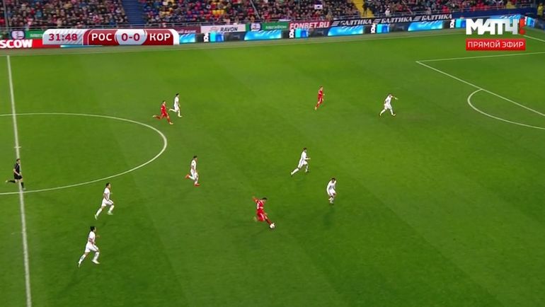 Обрез Смолова на 32-й минуте матча. Обрез Смолова на 32-й минуте матча.