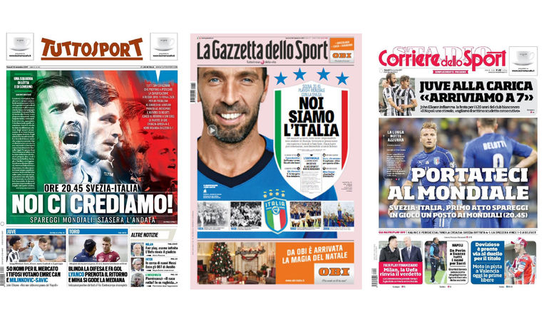 Обложки ведущих итальянских спортивных изданий перед матчем со Швецией. Обложки ведущих итальянских спортивных изданий перед матчем со Швецией.