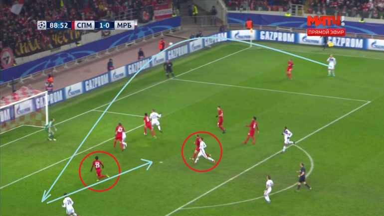 В момент подачи Глушаков бежит рядом с оппонентом. В момент подачи Глушаков бежит рядом с оппонентом.