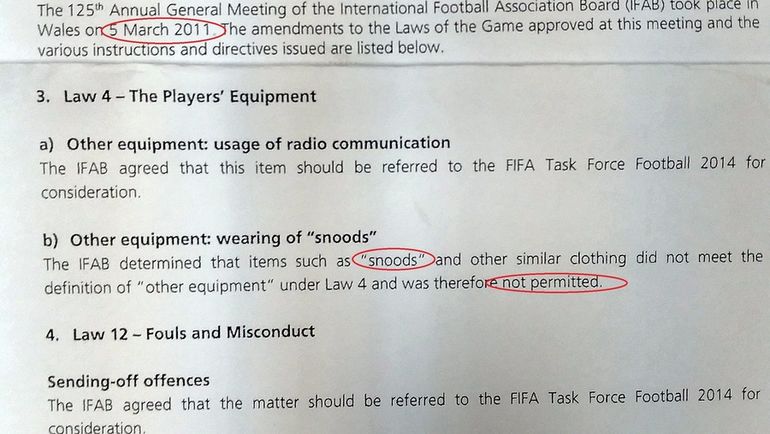 Пояснение Международного совета футбольных ассоциаций. Пояснение Международного совета футбольных ассоциаций.