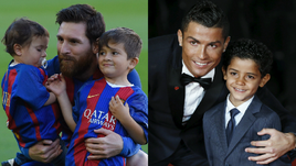 Лионель МЕССИ и КРИШТИАНУ РОНАЛДУ со своими детьми.