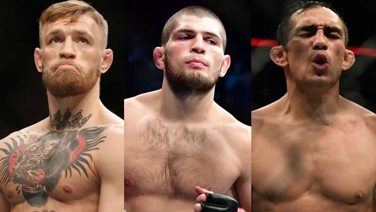 Хабиб НУРМАГОМЕДОВ (в центре) сошелся в один день с Конором МАКГРЕГОРОМ (слева) и Тони ФЕРГЮСОНОМ. Пока в соцсетях. Хабиб НУРМАГОМЕДОВ (в центре) сошелся в один день с Конором МАКГРЕГОРОМ (слева) и Тони ФЕРГЮСОНОМ. Пока в соцсетях.