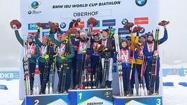 Германия, Франция и Швеция заняли места на пьедестале в эстафете, не пустив в медали Россию.