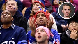 Суббота. Пхенчхан. Россия - США - 4:0. Болельщик американцев в недоумении.