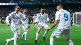 Вторник. Мадрид. "Реал" - "Бавария" - 2:2. Эмоции игроков "Реала" после дубля Карима БЕНЗЕМА.