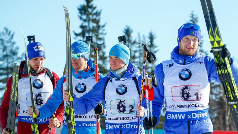 Биатлонисты сборной России (слева направо) Антон ШИПУЛИН, Дмитрий МАЛЫШКО, Максим ЦВЕТКОВ, Антон БАБИКОВ. Фото AFP Биатлонисты сборной России (слева направо) Антон ШИПУЛИН, Дмитрий МАЛЫШКО, Максим ЦВЕТКОВ, Антон БАБИКОВ. Фото AFP