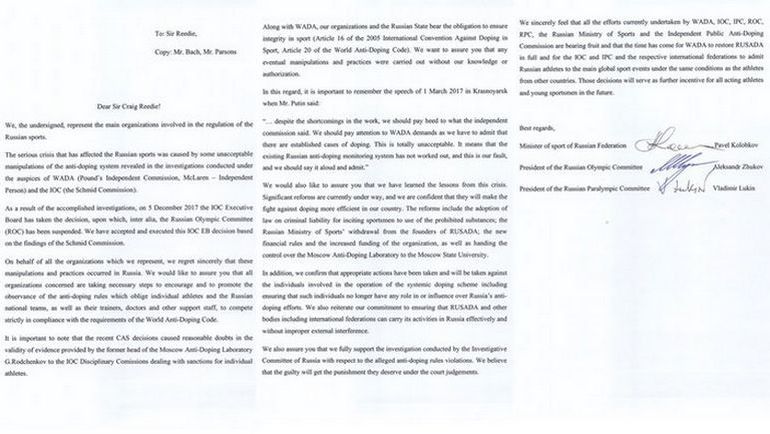 Копия письма России в ВАДА. Копия письма России в ВАДА.