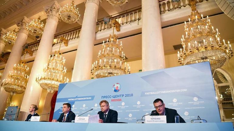 Среда. Москва. Пресс-конференция по вопросам обеспечения безопасности во время ЧМ-2018. Алексей ЛАВРИЩЕВ - в центре. Фото AFP Среда. Москва. Пресс-конференция по вопросам обеспечения безопасности во время ЧМ-2018. Алексей ЛАВРИЩЕВ - в центре. Фото AFP