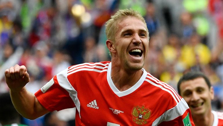 Эмоции автора первого гола ЧМ-2018 Юрия ГАЗИНСКОГО. Фото AFP Эмоции автора первого гола ЧМ-2018 Юрия ГАЗИНСКОГО. Фото AFP