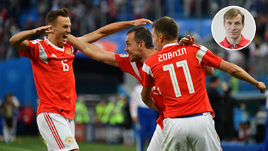 Вторник. Москва. Россия - Египет - 3:1. Радость Дениса ЧЕРЫШЕВА, Артема ДЗЮБА и Романа ЗОБНИНА.