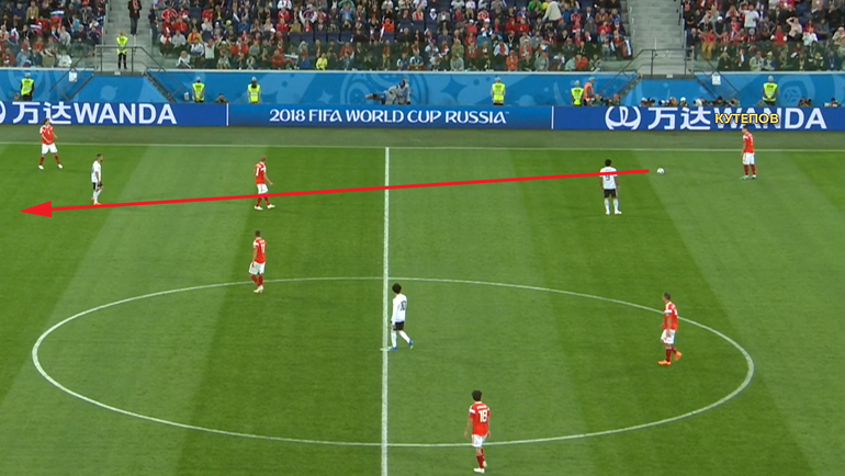 Кутепов со стандарта посылается мяч далеко вперед в направлении Дзюбы. Кутепов со стандарта посылается мяч далеко вперед в направлении Дзюбы.