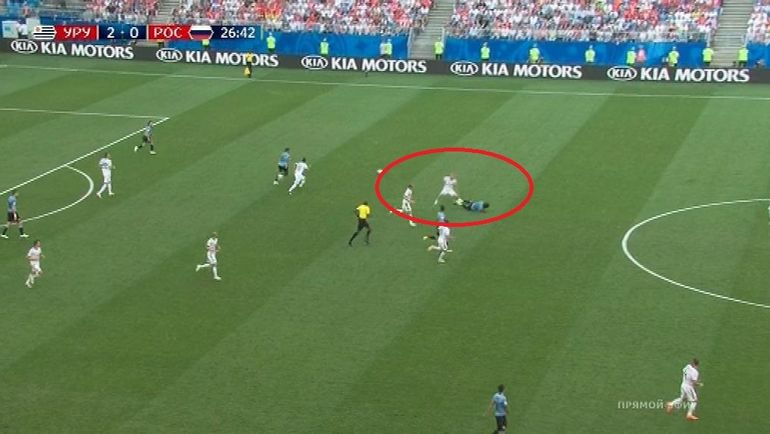 36-я минута матча Уругвай - Россия. 36-я минута матча Уругвай - Россия.