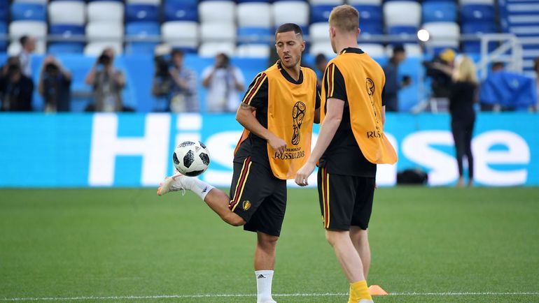 Вчера. Калининград. Эден АЗАР (слева) и Кевин ДЕ БРЕЙНЕ матч с англичанами, скорее всего, пропустят. Фото AFP Вчера. Калининград. Эден АЗАР (слева) и Кевин ДЕ БРЕЙНЕ матч с англичанами, скорее всего, пропустят. Фото AFP