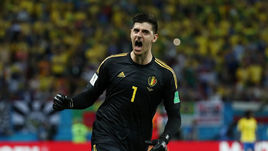 6 июля. Казань. Бразилия - Бельгия - 1:2. Тибо КУРТУА радуется выходу в полуфинал ЧМ-2018.