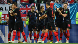 Среда. Москва. Лужники. Хорватия - Англия - 2:1 д.в. Игроки сборной Хорватии празднуют выход в финал чемпионата мира-2018.