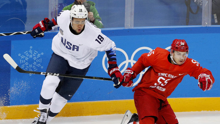 17 февраля. Каннын. Россия - США - 4:0. Джордан ГРИНУЭЙ (слева) против Богдана КИСЕЛЕВИЧА. Фото REUTERS 17 февраля. Каннын. Россия - США - 4:0. Джордан ГРИНУЭЙ (слева) против Богдана КИСЕЛЕВИЧА. Фото REUTERS