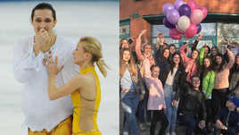 Максим Траньков/Татьяна Волосожар и Алина Загитова с болельщиками.