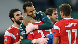 14 октября 2018. Сочи. Россия - Турция - 2:0. Гильерме вместе с игроками сборной России.