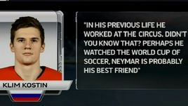 Высказывание Клима Костина в адрес канадца Максима Комтуа в североамериканских СМИ: "В прошлой жизни он работал в цирке, вы не знали? Наверное, пересмотрел чемпионат мира по футболу. Возможно, Неймар - его лучший друг".