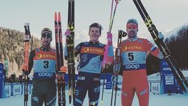 1 января. Валь-Мюстаир. (слева направо) Федерико Пеллегрино, Йоханнес Клебо и Сергей Устюгов.