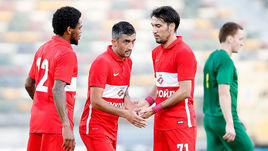 28 января 2017 года. ОАЭ. "Спартак" - "Жилина" - 5:1. Луиз Адриану, Александр Самедов и Ивелин Попов (слева направо).