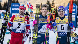 6 января. Валь-ди-Фьемме. Сергей Устюгов (слева) с Йоханнесом Клебо (в центре) и Сименом Крюгером.