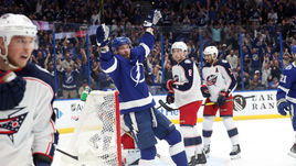 8 января. Тампа. "Тампа" - "Коламбус" - 4:0. Никита Кучеров празднует гол в ворота гостей.