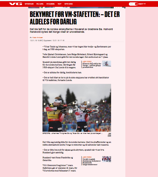 Полоса норвежской газеты VG. Полоса норвежской газеты VG.