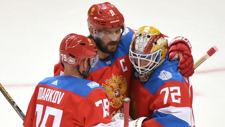 Хоккеисты сборной России Андрей Марков, Александр Овечкин и Сергей Бобровский. Фото USA Today Хоккеисты сборной России Андрей Марков, Александр Овечкин и Сергей Бобровский. Фото USA Today